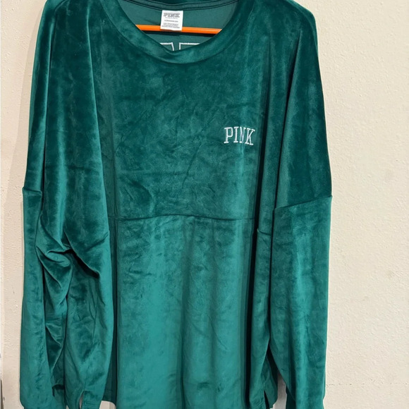 PINK Victoria's Secret Green Crew Neck Long Sleeve Sweatshirt - Picture 2 of 4